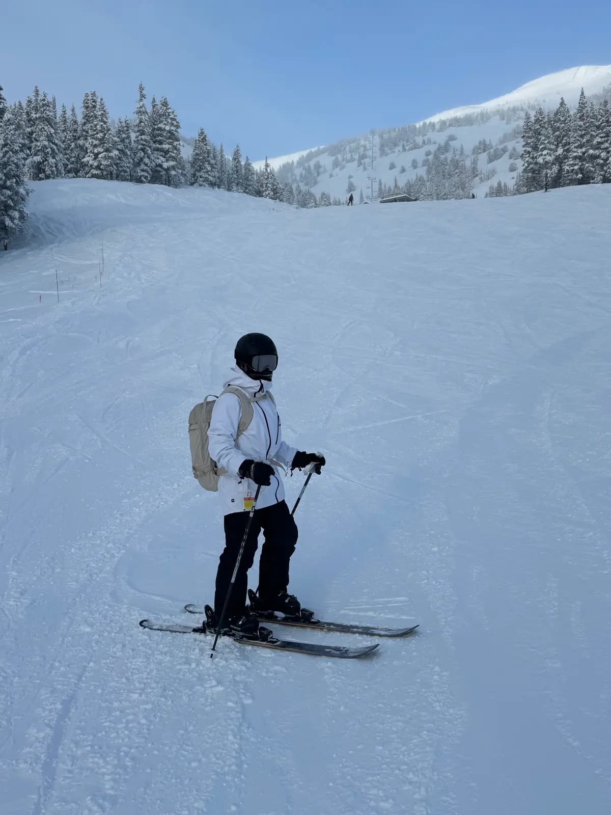 Skiing.