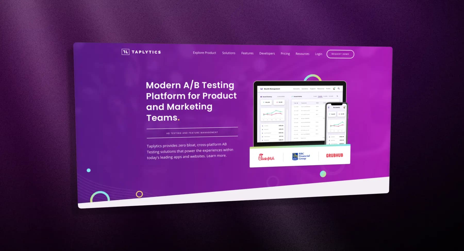 Taplytics marketing refresh homepage showing new hero section and product features.