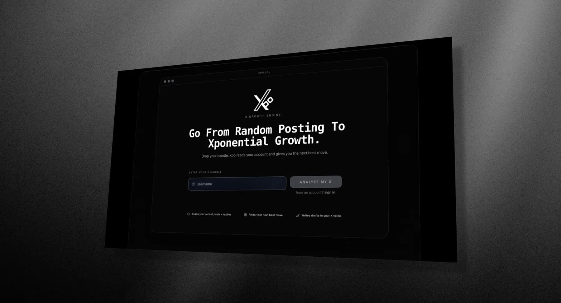Xpo browser extension interface for drafting native social posts.